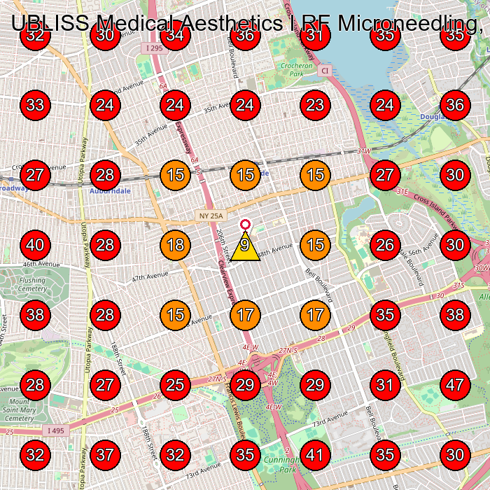 UBLISS Medical Aesthetics l RF Microneedling, IV Therapy, Ultherapy, & Botox Filler GeoGrid visibility map for Medical Spa in Bayside